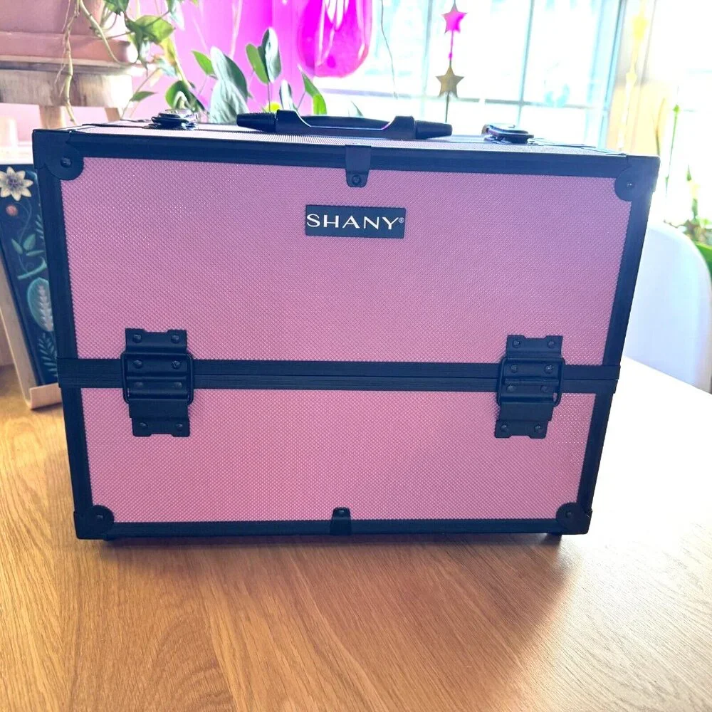SHANY Essential Pro Makeup Train Case + Shoulder Strap, Pink & Black